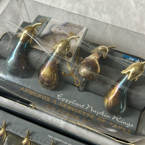 🖤JOIE de VIVRE 4 Eggplant Napkin Rings + 6 Knife rests bundle - Picture 2 of 10